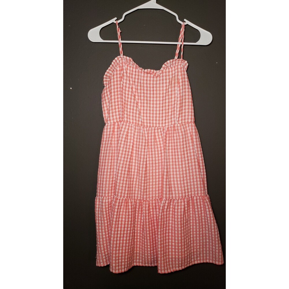 Wild Fable Women's Size Small Pink White Gingham Tiered Mini Dress Sleeveless